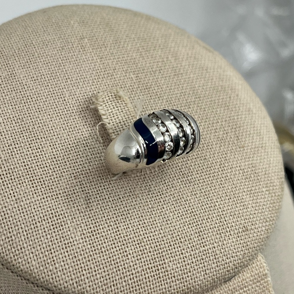 Vintage Sterling Silver Wide Band Ring with Enamel & CZ Accents Size 4.75 - Picture 4 of 16